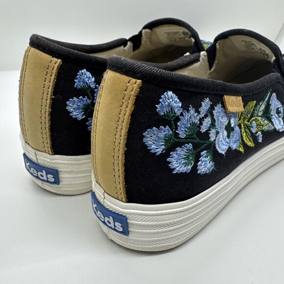 Keds x Rifle Paper Co. Black Floral Embroidered Slip-on Casual Sneakers Size 7 - Picture 5 of 12